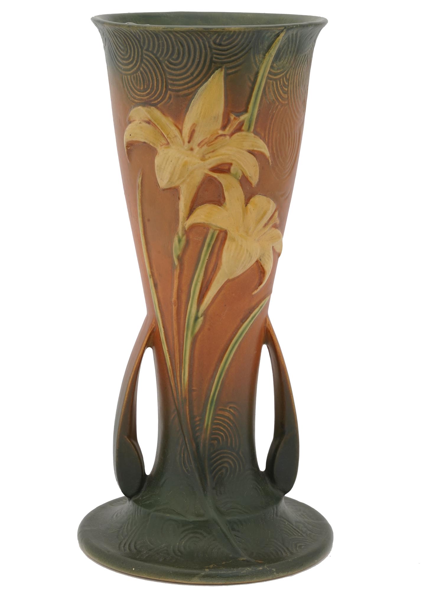 LARGE ROSEVILLE USA ORANGE ZEPHYR LILY VASE PIC-0